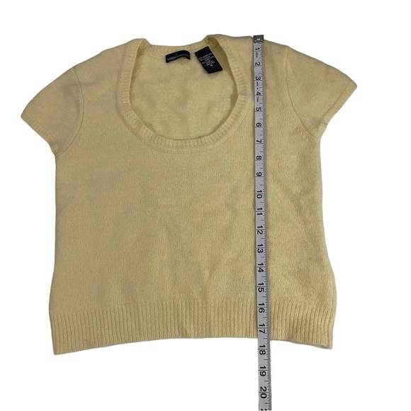 Moda International Women Yellow Lambs Wool Angora Short Sleeve Crop Sweater Sz M - Picture 11 of 11